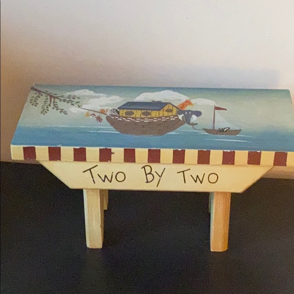 Rare Vintage Wood Stool Noah’s Art Two by Two